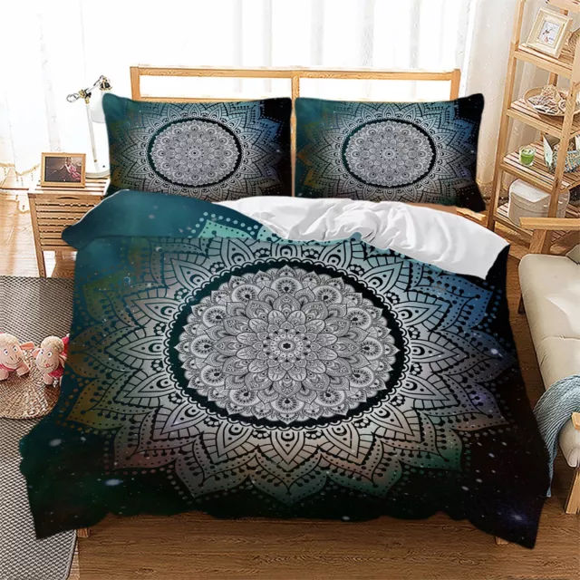 Bohemian Mandala Floral Quilt Duvet Doona Cover Set Queen King Size Bedding New