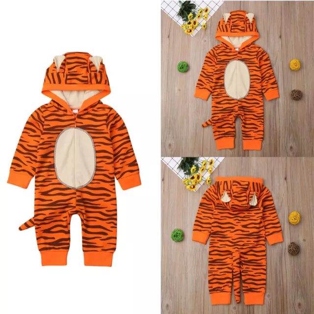 Newborn Infant Boy Girl Warm Romper Hooded Baby Jumpsuit Bodysuit Outfit Clothes