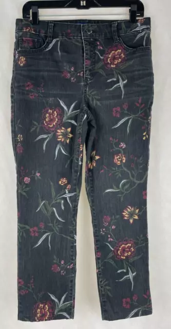 Bandolino Women's Amy Black Floral Denim Jeans Straight Leg size 8 Stretch  18/2