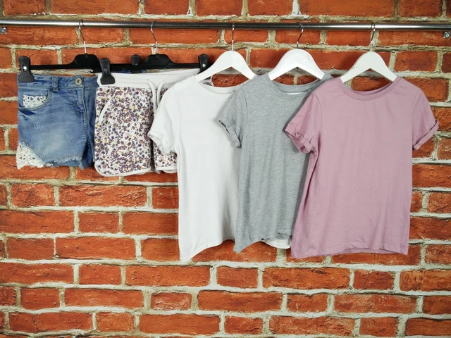 Girls Bundle Age 7-8 Years 100% Next Blue Denim Shorts T-Shirts Summer Set 128Cm