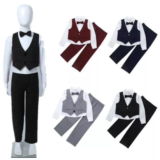 Camicia ragazzo 4 pezzi gentleman smoking abito gilet pantaloni mosca festa party outfit
