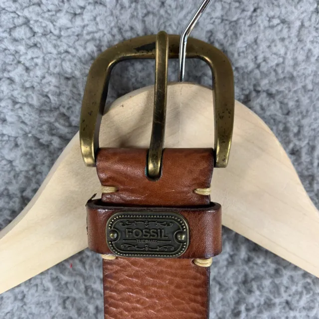 Fossil Belt Adult Medium Brown Leather Brass Tan Logo Keeper BT245623102