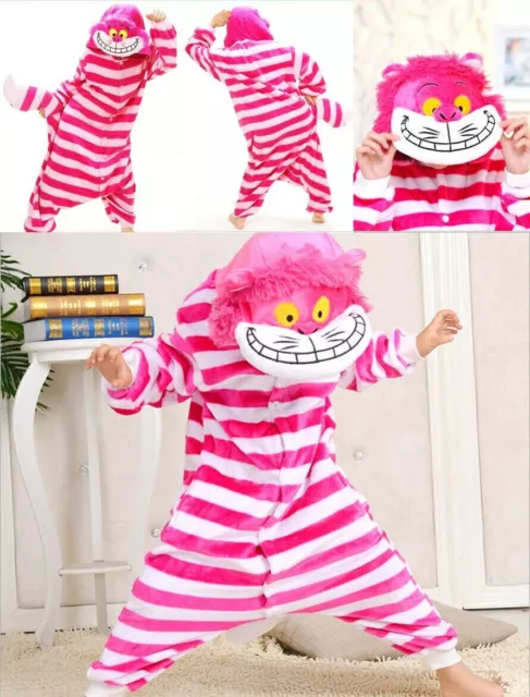 Adult/Kids Cheshire Cat Kigurumi Pajamas Halloween Cosplay Costume Sleepwear Hot