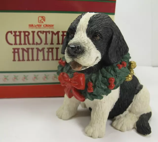 Silver Deer Tom Rubel Christmas Animals Black White Dog Figurine with Box 1990