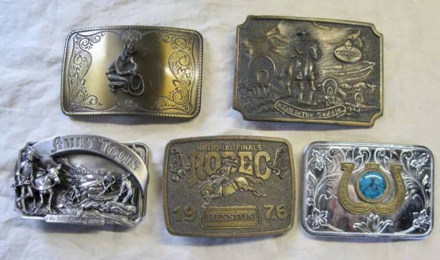 Lot Of 5 Western Style Theme Vintage Belt Buckles