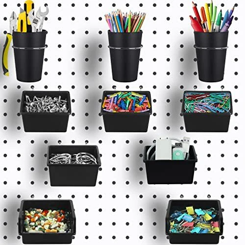 10 Sets Pegboard Bins Pegboard Cups with Hooks, Pegboard Hooks Basket Assortm...