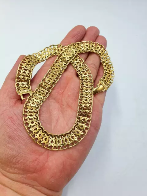 Monet Gold Plated Wide Necklace, Interlocking Chain, 1960s Vintage Jewelry