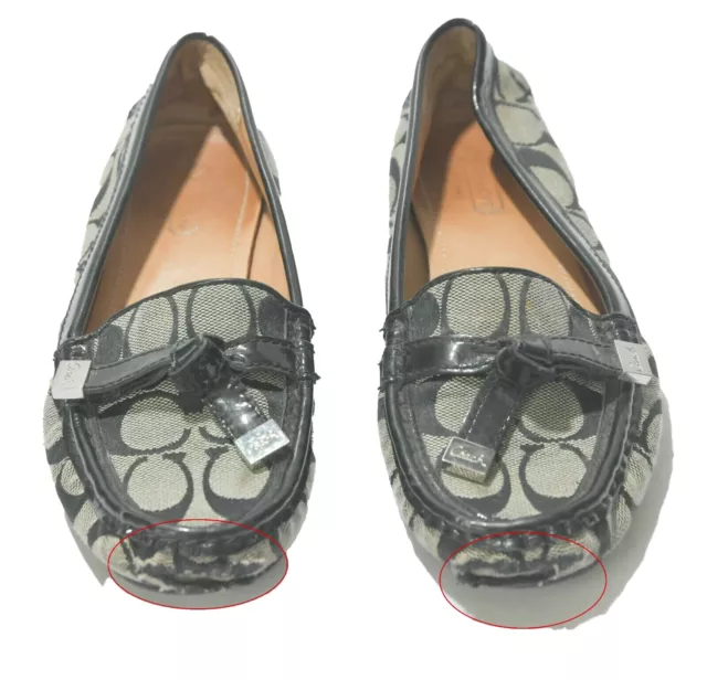 Coach Flats Loafers Shoes Frida Classic Black Grey Logos Woman's Size 6 1/2 B...