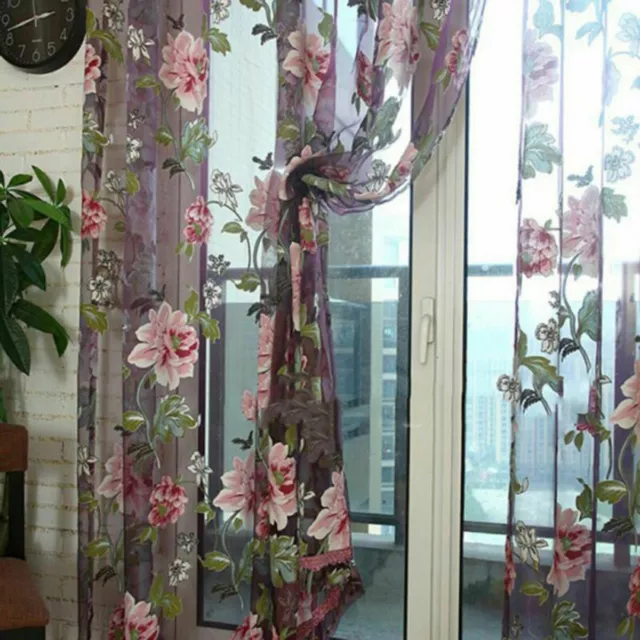 Floral Mesh Net Curtain Lace Tulle Voile Door&Window Panel Drape Divider Flower