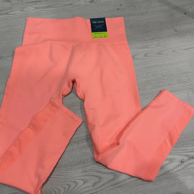 WOMENS GYM LEGGINGS large l high rise neon orange pink tek gear