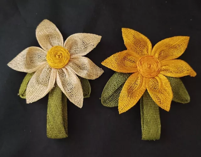 Burlap Jute Daisy Flower 4" Napkin Ring Set of 6- Orange, Yellow, Green & Pink 3