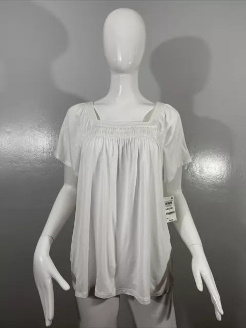 Style & co. Women's White Square Neck Top Short Sleeve Size M