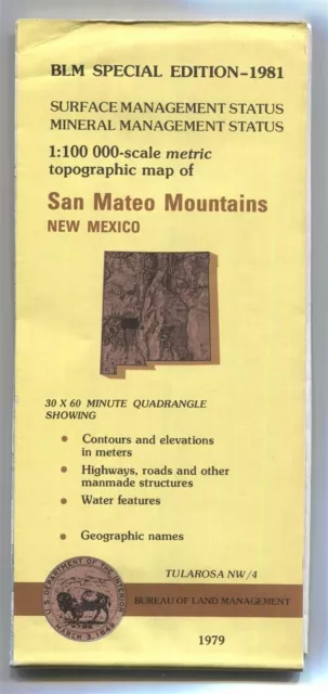 USGS BLM edition topo map New Mexico SAN MATEO MOUNTAINS 1981 Tularosa NW/4 mine