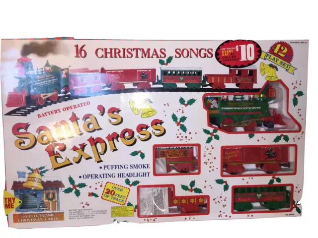 Vtg Santa's Express Train Toy Model Battery Op 42pc Play Set 16 Xmas Songs