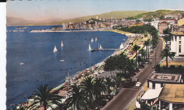 Cpsm Cannes La Plage La Promenade De La Croisette Et Le Suquet