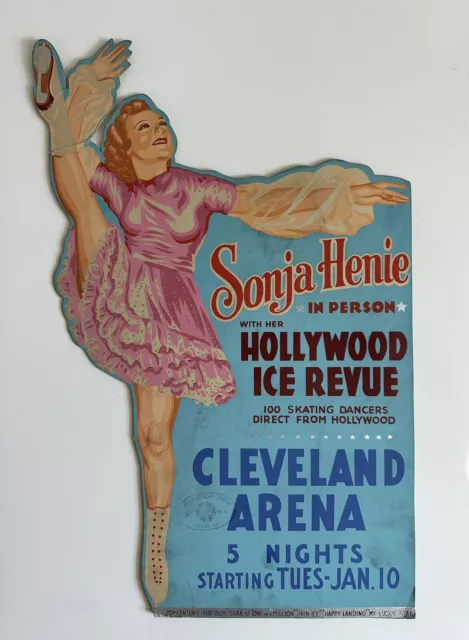 VTG 1940s SONJA HENIE Hollywood Ice Skating Cleveland Ohio Arena Ad Poster 20"