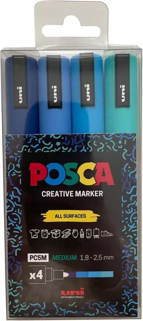 UNI POSCA PC-5M Peinture Marqueurs blue Tons Ensemble De 4 EUR 15,38 -  PicClick FR