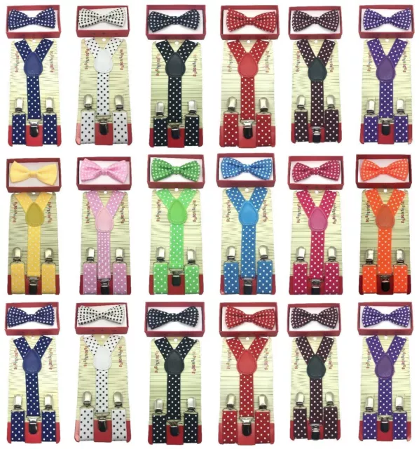 Polka Dot Suspender + Bow Tie Matching Colors Sets for Boys Girls Kids Baby