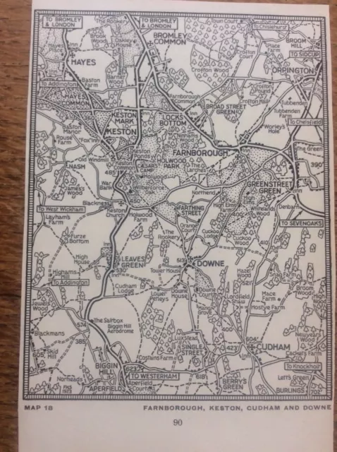 Farnborough Keaton Cudham Downe c1920 Map London South of the Thames 5x4”