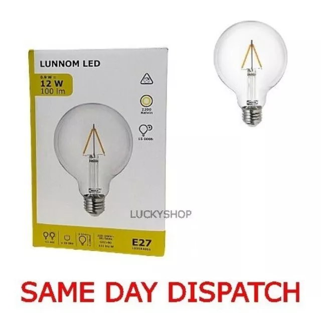 LUNNOM Ampoule LED E27 150 lumen, globe transparent, 95 mm - IKEA