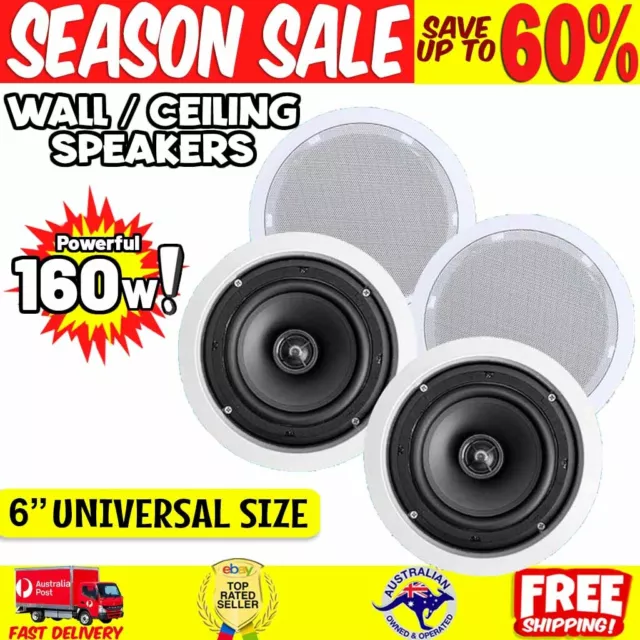 Ceiling Speakers Pair In-Ceiling Home Theatre Speaker Wall Mount 80W 2way Stereo