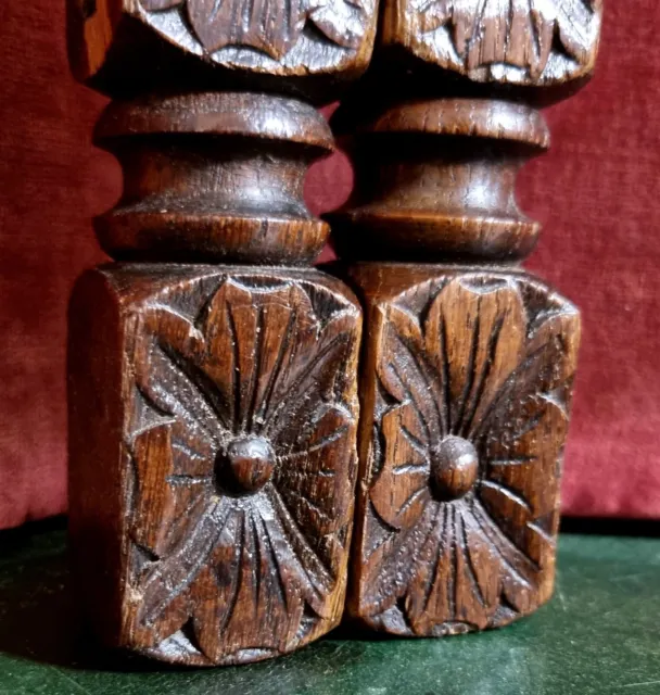 2 Victorian rosette wood carving Column Antique french architectural salvage 5"9 4