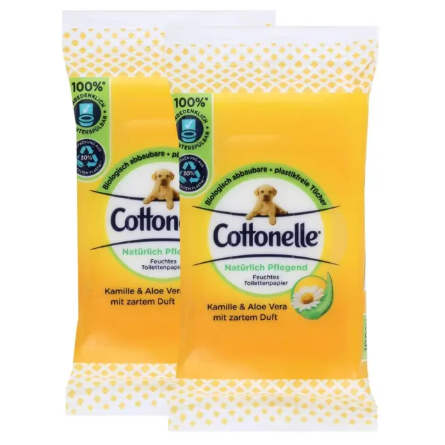 2x Cottonelle feuchte Toilettentücher Kamille & Aloe Vera 12 Tücher für unterwe