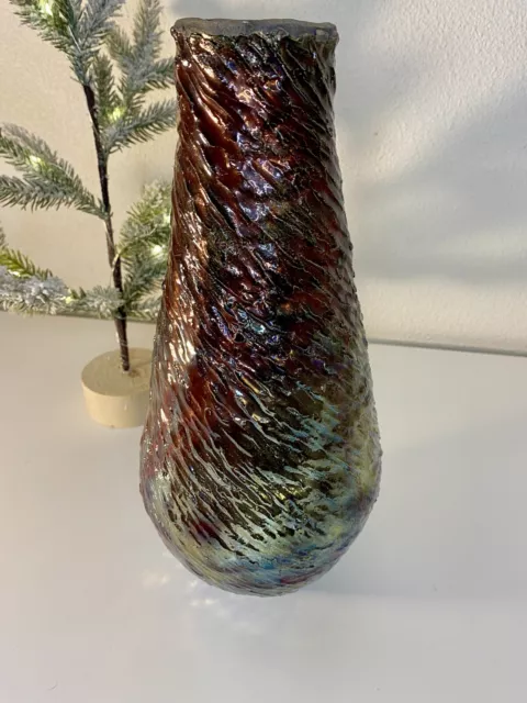 Raku-fired Pottery Vase Iridescent Multicolored Earth Tones Irregular Surface 3