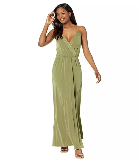 MICHAEL KORS Grommet Faux-Wrap Maxi Dress Olive Green Size M MSRP $140