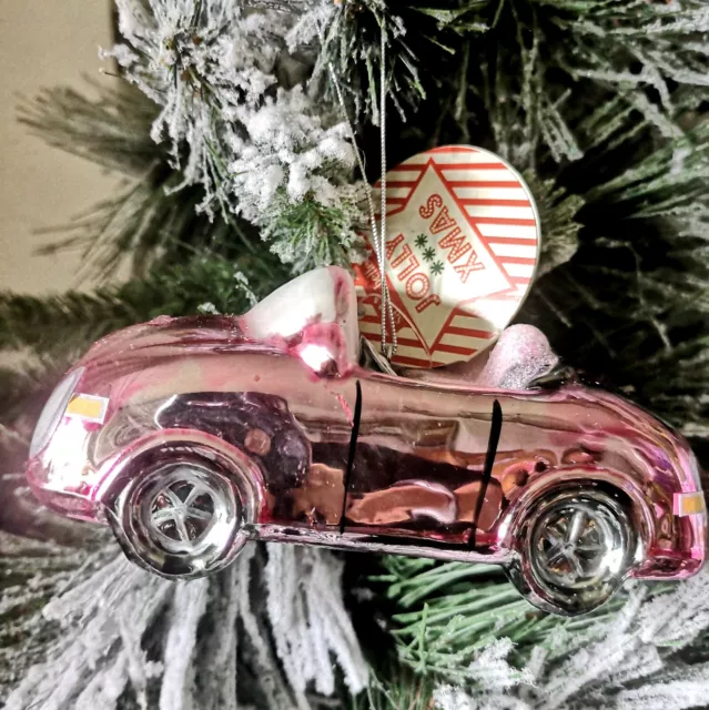 Glas Rosa Sportwagen Cabrio Baumschmuck Christbaumkugeln Auto Autos KFZ Groß Car