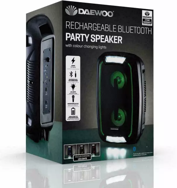 Daewoo Blutooth Portable Party Speaker 40W Rechargable with Color Changing Light