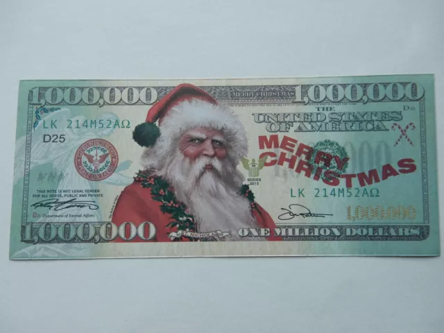 USA $1 Million Banknote Father Christmas Novelty Bill Birthday Card Gift St Nik