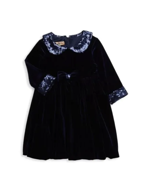 PURPLE ROSE Little Girl s Sequin Velvet Dress, collared, Navy, Size 6X, $62 NWT
