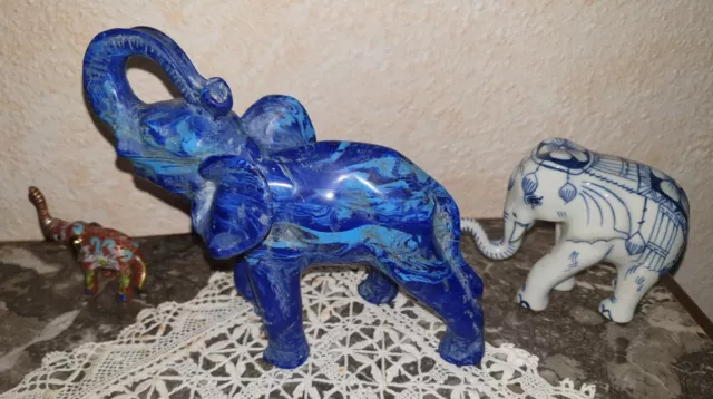 N2419 3x Elefant Porzellan blau weiß Speckstein blau Cloisonne bunt Sammlung Dek