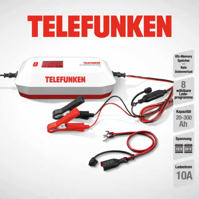 TELEFUNKEN KFZ 12 V / 24 V Batterieladegerät  bis zu 10 A und 20 - 300 Ah