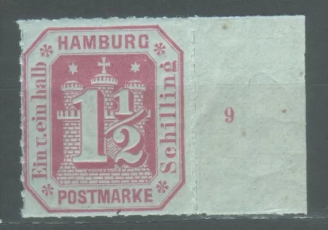 Hamburg, 1866 Hamburger Wappen, 1 1/2 Sch., MiNr 21 postfrisch mit Reihenzahl