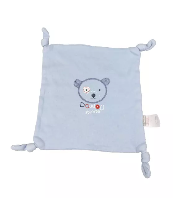 Doudou plat carré coton ours bleu ABSORBA 4 nouettes TBE