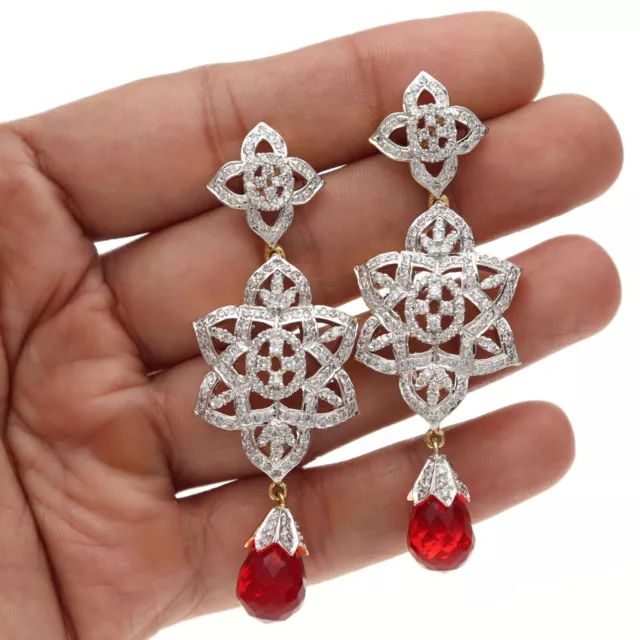 Red Tear Drop Star Cubic Zirconia Dangle Womens Earrings