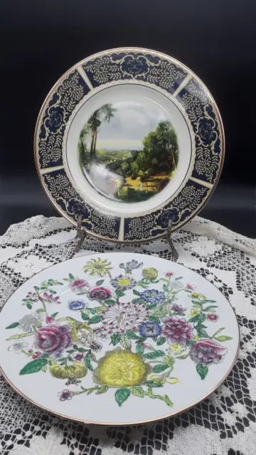 2 lovely! Decorative Plate Handpainted vintage TFF floral & English fine china