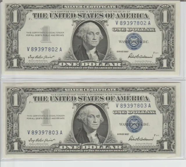 World Paper Money Us Two Silver Certificates Series 1957 / 802A / 803A