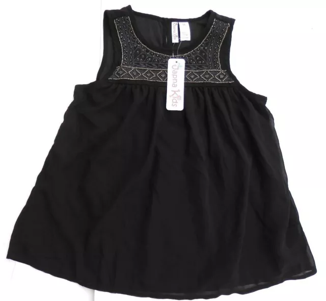 Nuovo Japna Kids Nero Trasparente Lustrini Abito Corto Stile Swing Maglia Top 10