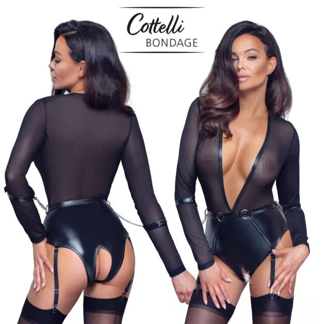 Cottelli Collection Bondage Total Body Semitrasparent Crotchless Nero Reggicalze