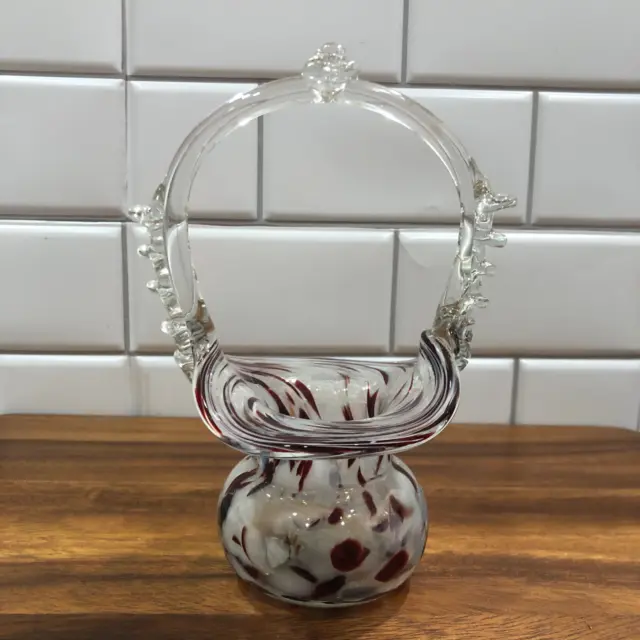 Romanian Hand Blown Art Glass Basket Vase