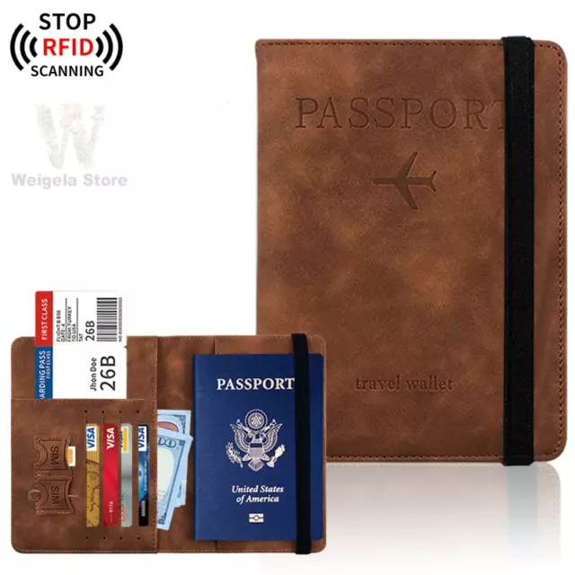 Travel Wallet RFID Blocking Passport Holder, PU Leather Organizer Case Cover