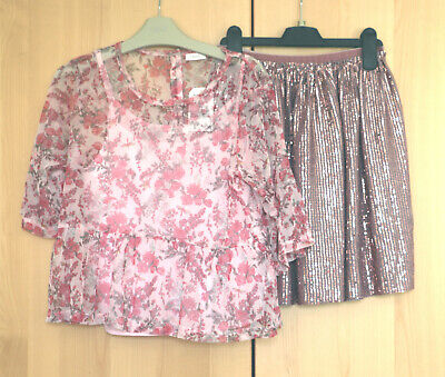 Next Girl's Pink Sequin Skirt & Pink Floaty Top Age 14 Years BNWT