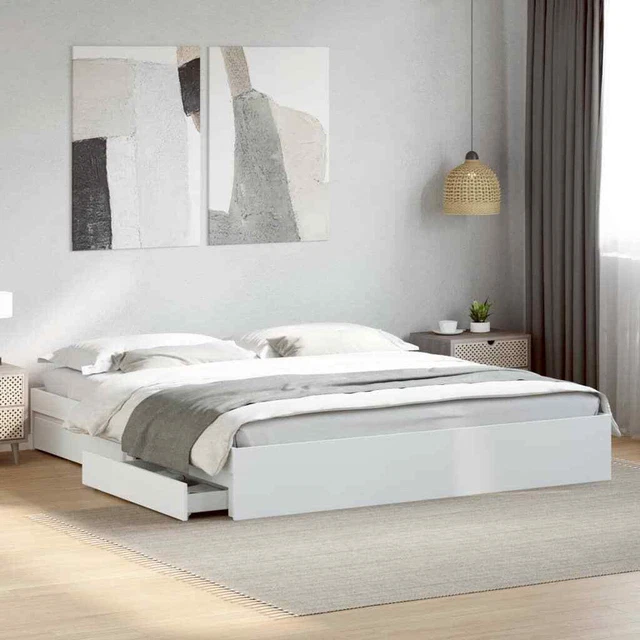 MODERN WOODEN WHITE Super King Size 180cm Bed Frame Base With Storage ...