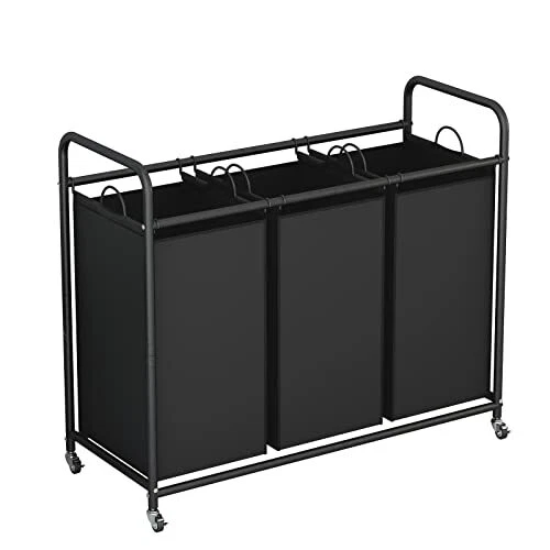 LINZINAR 3-Bag Laundry Sorter Laundry Hamper Cart with Heavy Duty Rolling Loc...