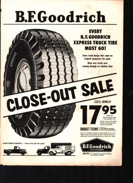 1956 B.F. Goodrich Tires Rubber Express Truck Tubeless Vintage Print Ad b3