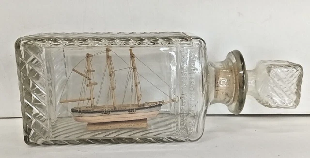 Ship In A Bottle- Vintage Old Mr. Boston Glass Liquor 3-Mast Boat Nautical Decor Ship In A Bottle- Vintage Old Mr. Boston Glass Liquor 3-Mast Boat Nautical Decor