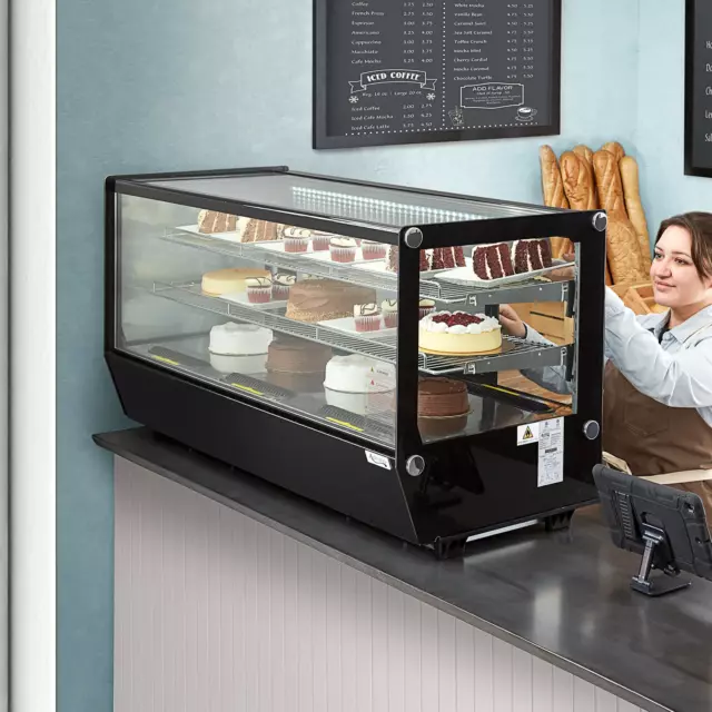 48" Black Refrigerated Square Countertop Bakery Display Case with LED Lighting